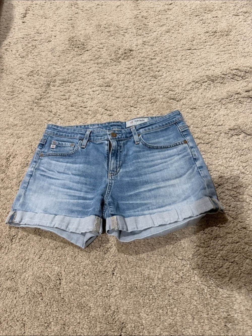AG Adriano Goldschmied Light Blue Rolled Hem Denim Shorts